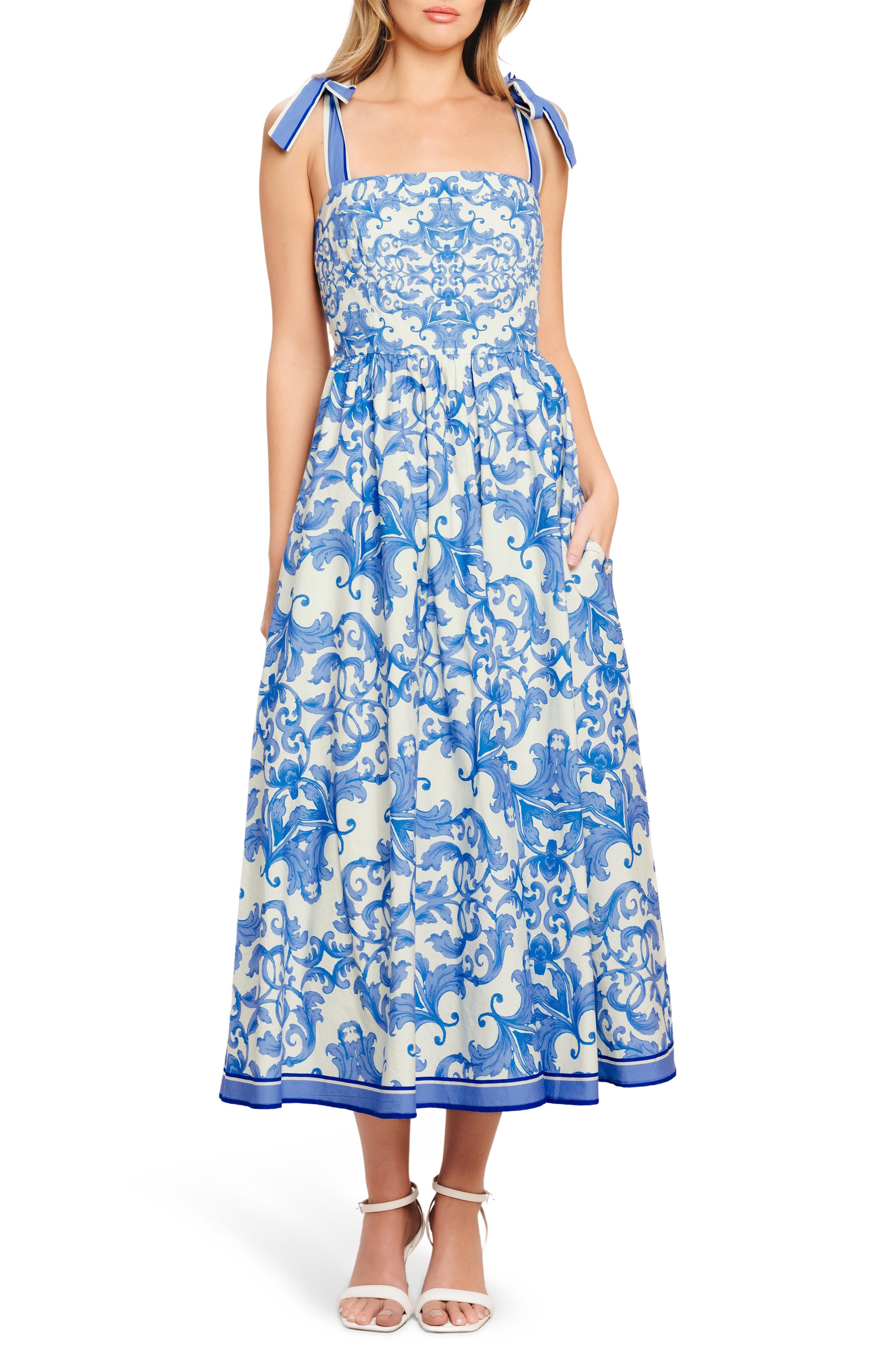 FLYING TOMATO Bow Tied Shoulder Strap Midi Dress