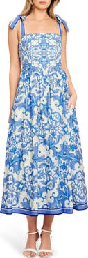 FLYING TOMATO Bow Tied Shoulder Strap Midi Dress