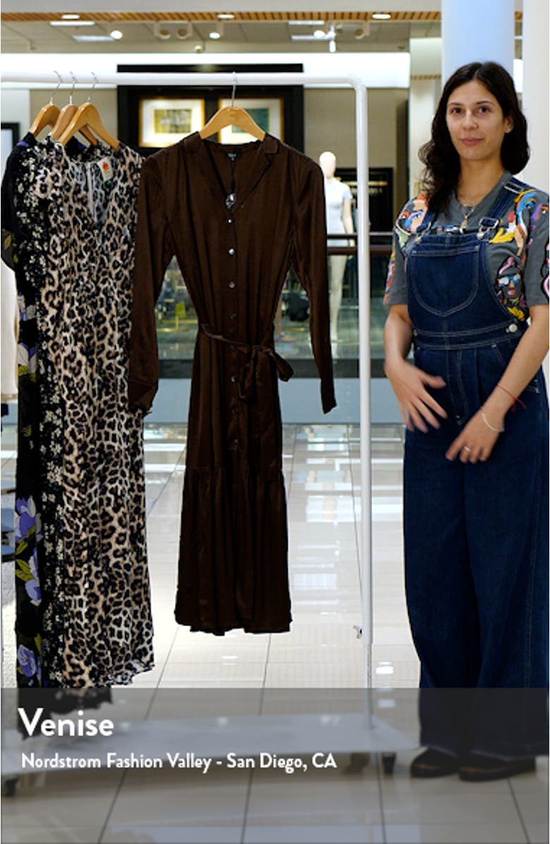 Anina Tie Waist Long Sleeve Satin Midi Shirtdress, sales video thumbnail