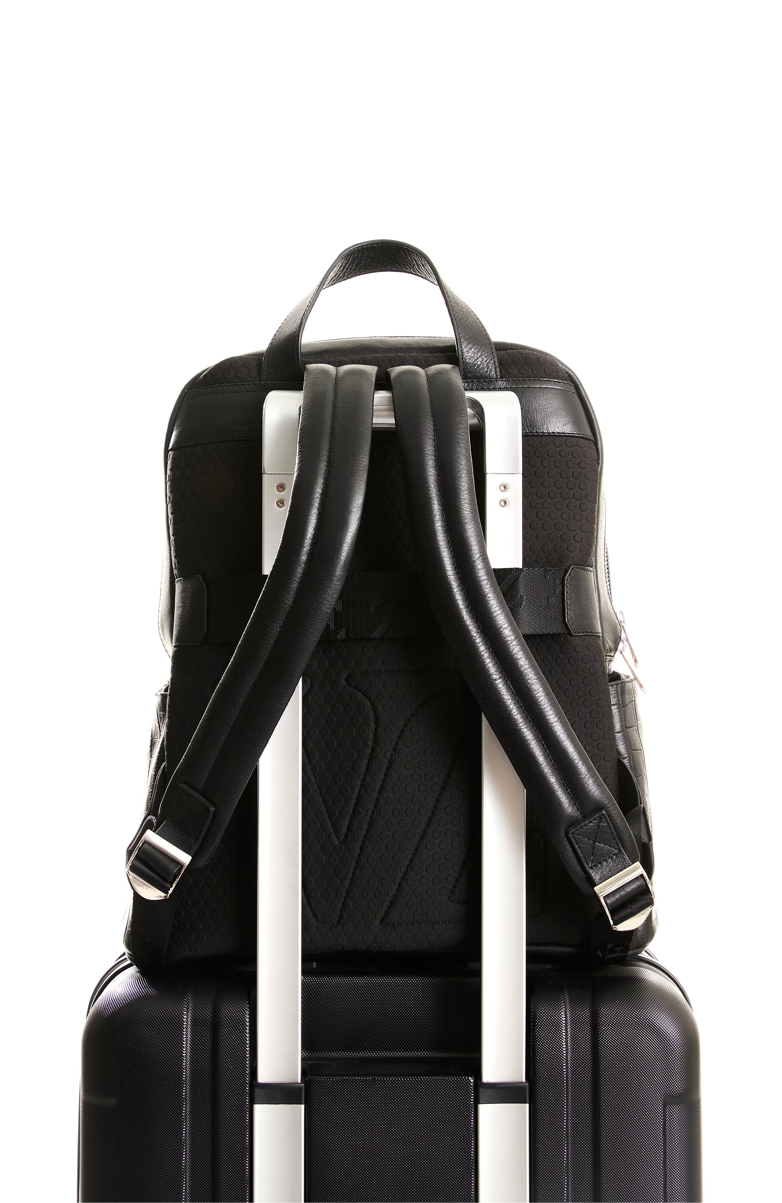 Velez Embossed Leather Backpack, Alternate, color, Black