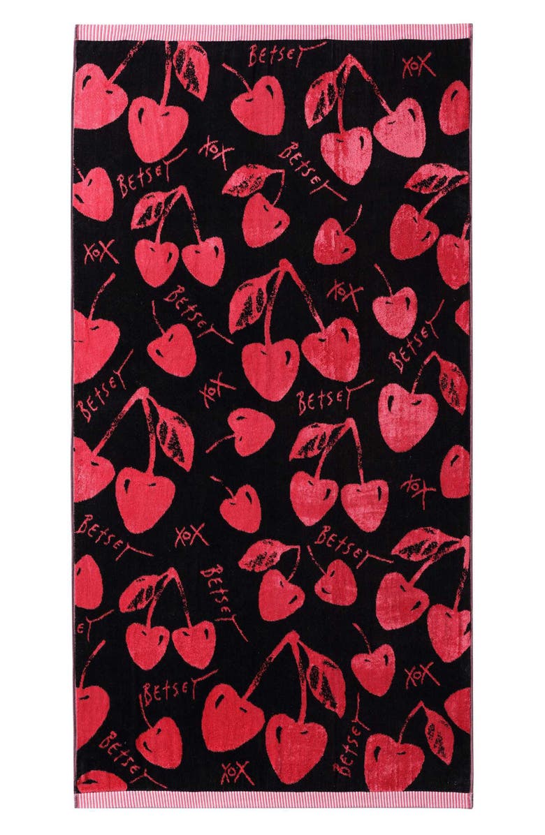 Betsey Johnson Cherry Love Beach Towel, Main, color, Medium / Dark Pink