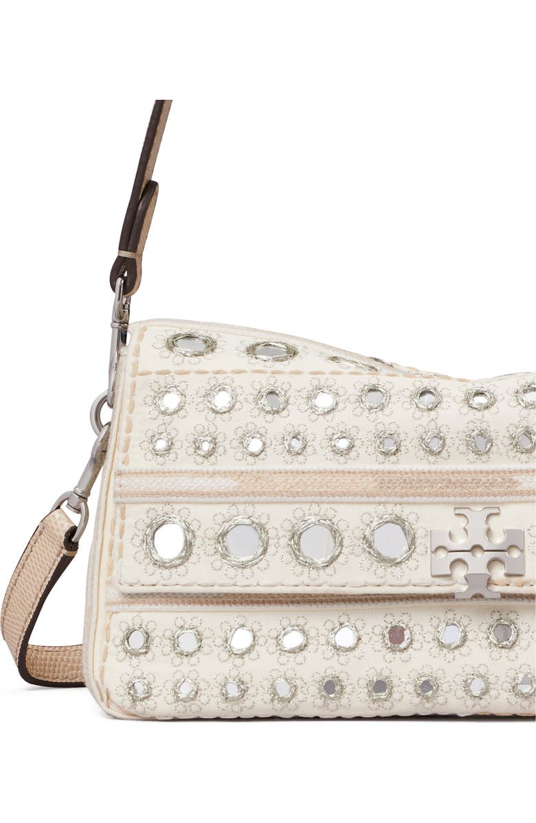 Tory Burch Small Charlie Embellished Shoulder Bag, Alternate, color, New Ivory