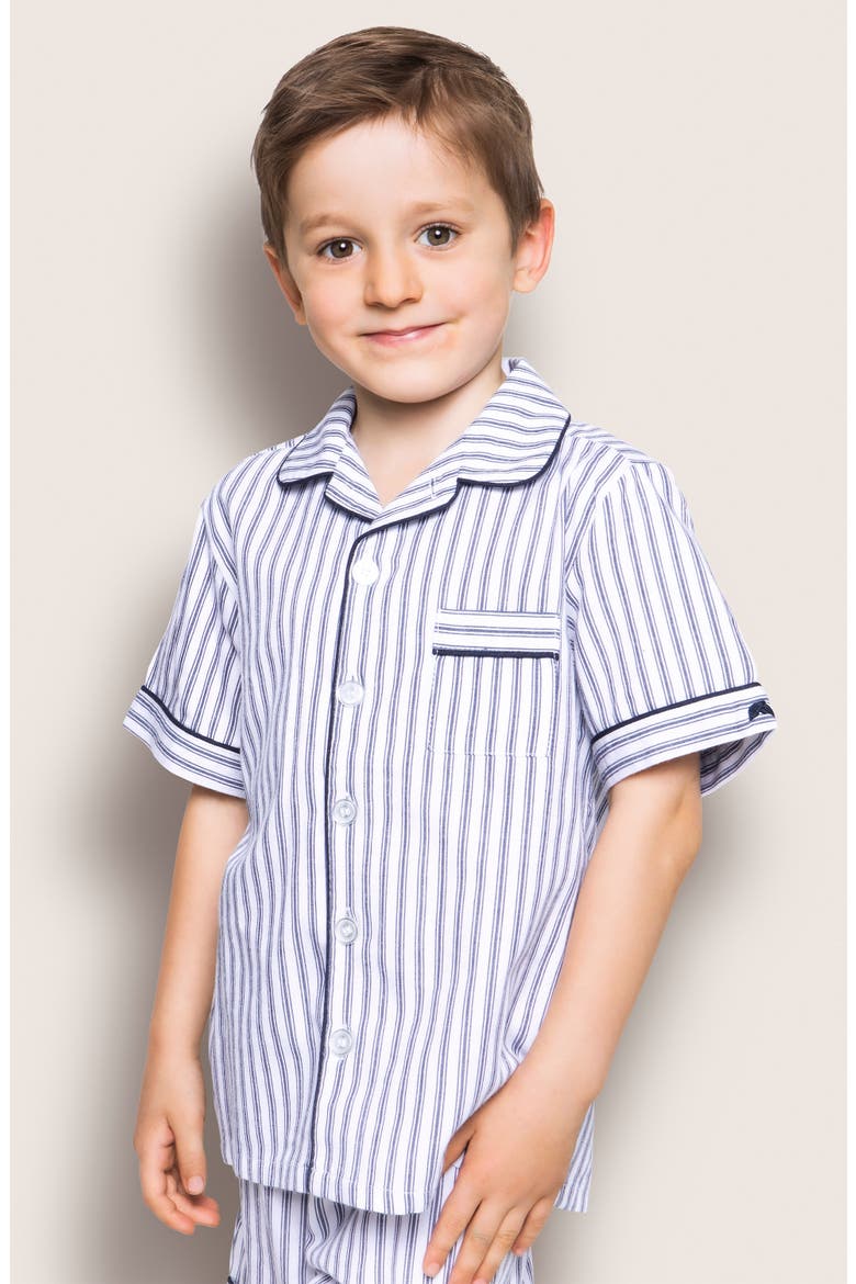 Ticking Stripe Short Pajamas, Alternate, color, NAVY