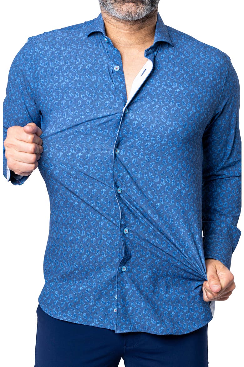 Einstein Stretch Oceanic Button-Up Shirt, Alternate, color, BLUE