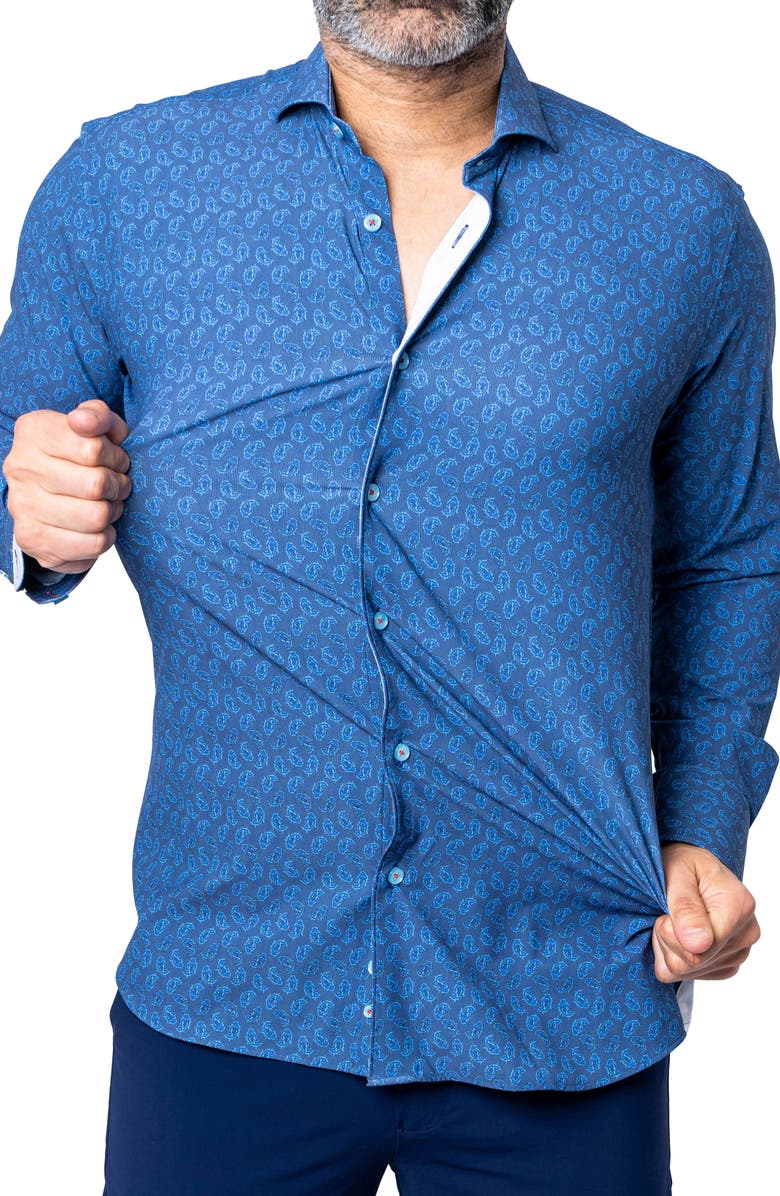 Maceoo Einstein Stretch Oceanic Button-Up Shirt, Alternate, color, Blue