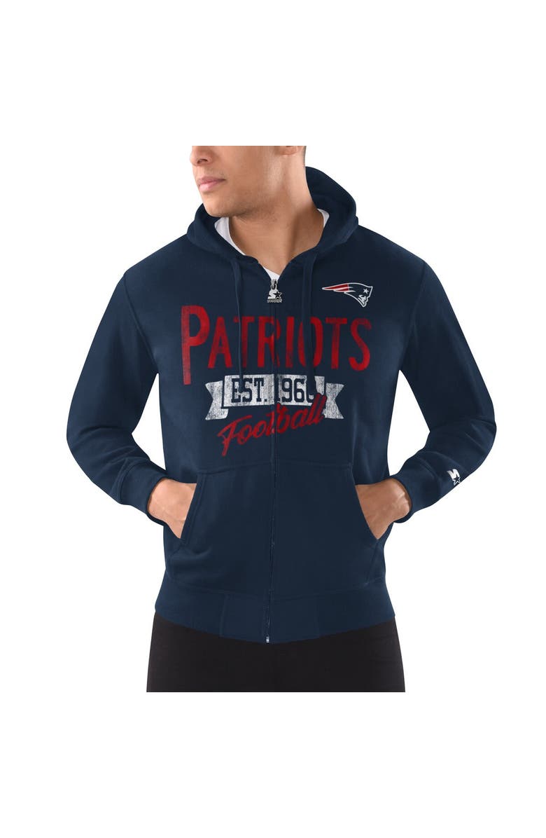 STARTER Men's Starter Navy New England Patriots Domestic Post Season Full-Zip Hoodie, Main, color, Navy