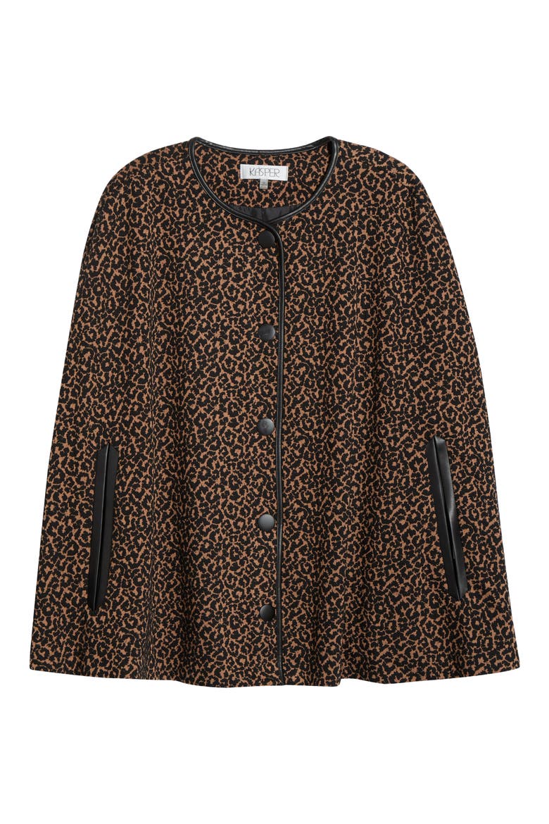 Leopard Jacquard Cape, Alternate, color, DARK CAMEL/BLACK