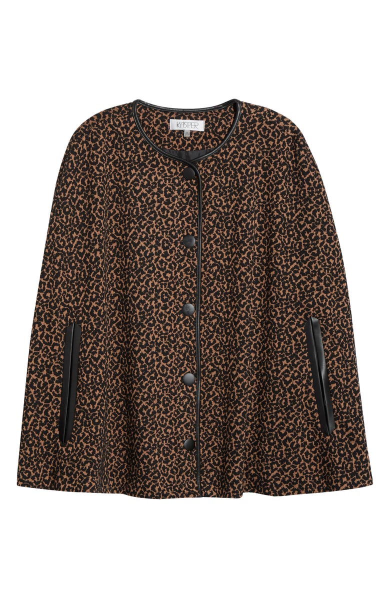 KASPER Leopard Jacquard Cape, Alternate, color, Dark Camel/ Black