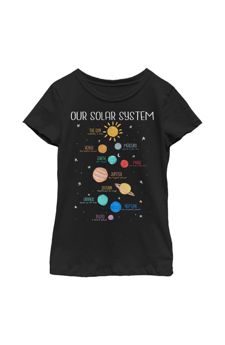 Lost Gods Girl's Lost Gods Solar System Planet Cheat Sheet  Graphic T-Shirt, Main, color, Black
