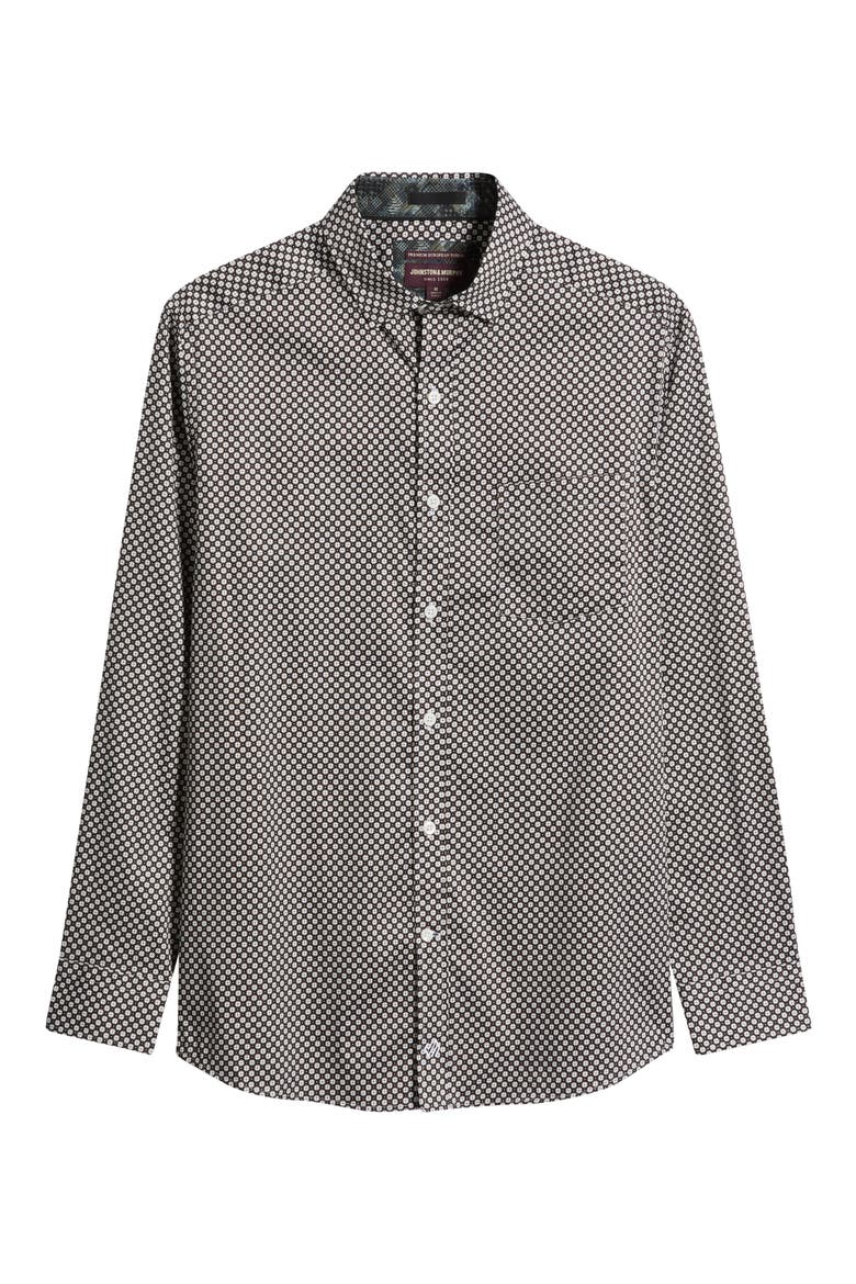 Logan Print Button-Up Shirt, Alternate, color, BLACK / TAN MINI TILE