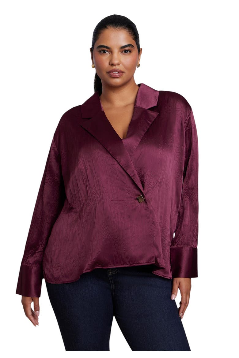 Double Breasted Satin Shirt (plus), Main, color, ZINFANDEL