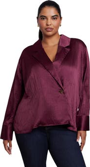 ELOQUII Double Breasted Satin Shirt (plus)