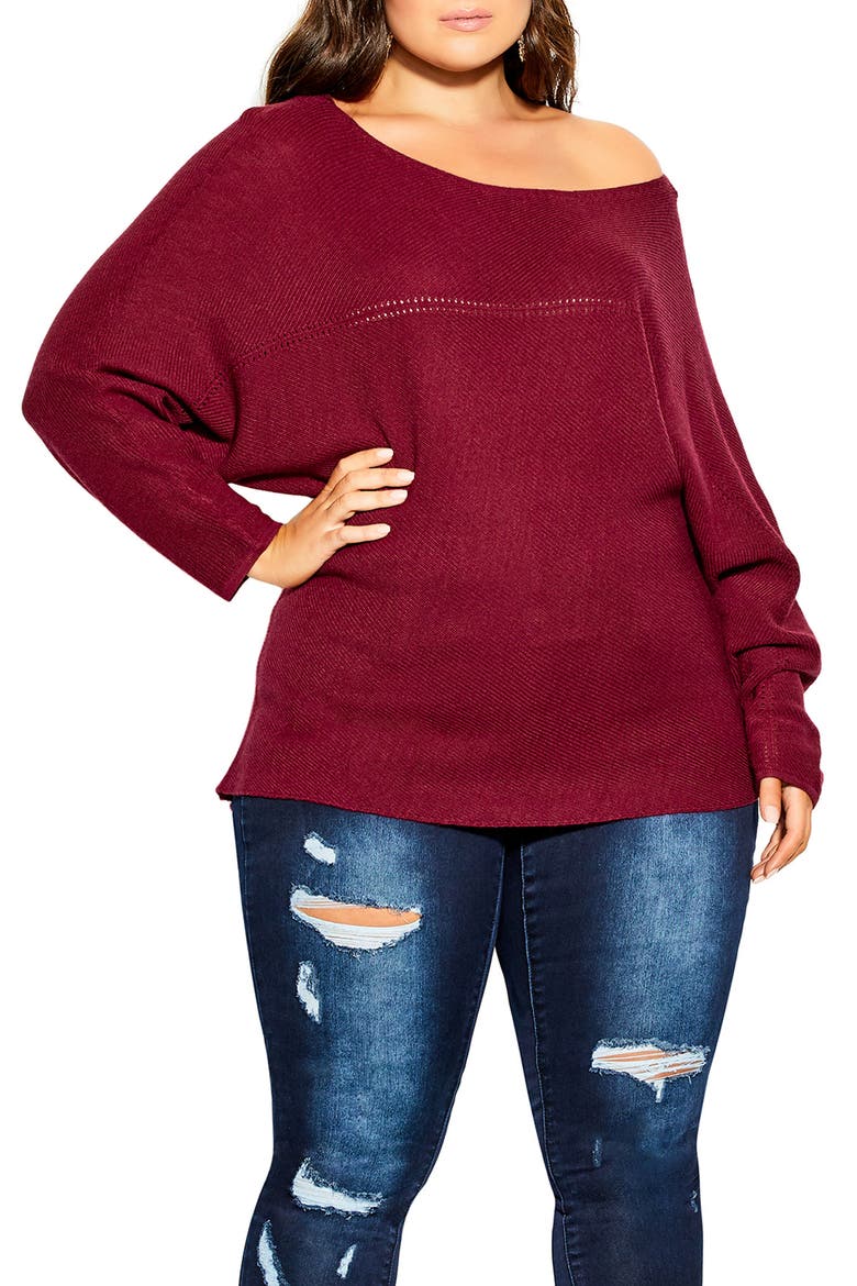 Romance One-Shoulder Sweater, Main, color, RED
