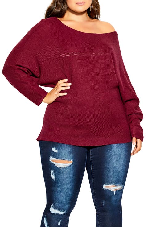 Romance One-Shoulder Sweater (Plus)