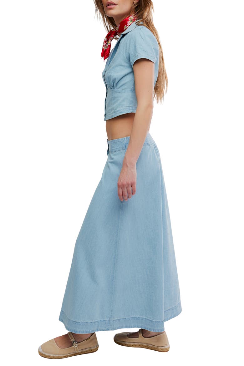 Easy Does It Crop Cotton Button-Up Top & Maxi Skirt Set, Alternate, color, ICE CRUSH