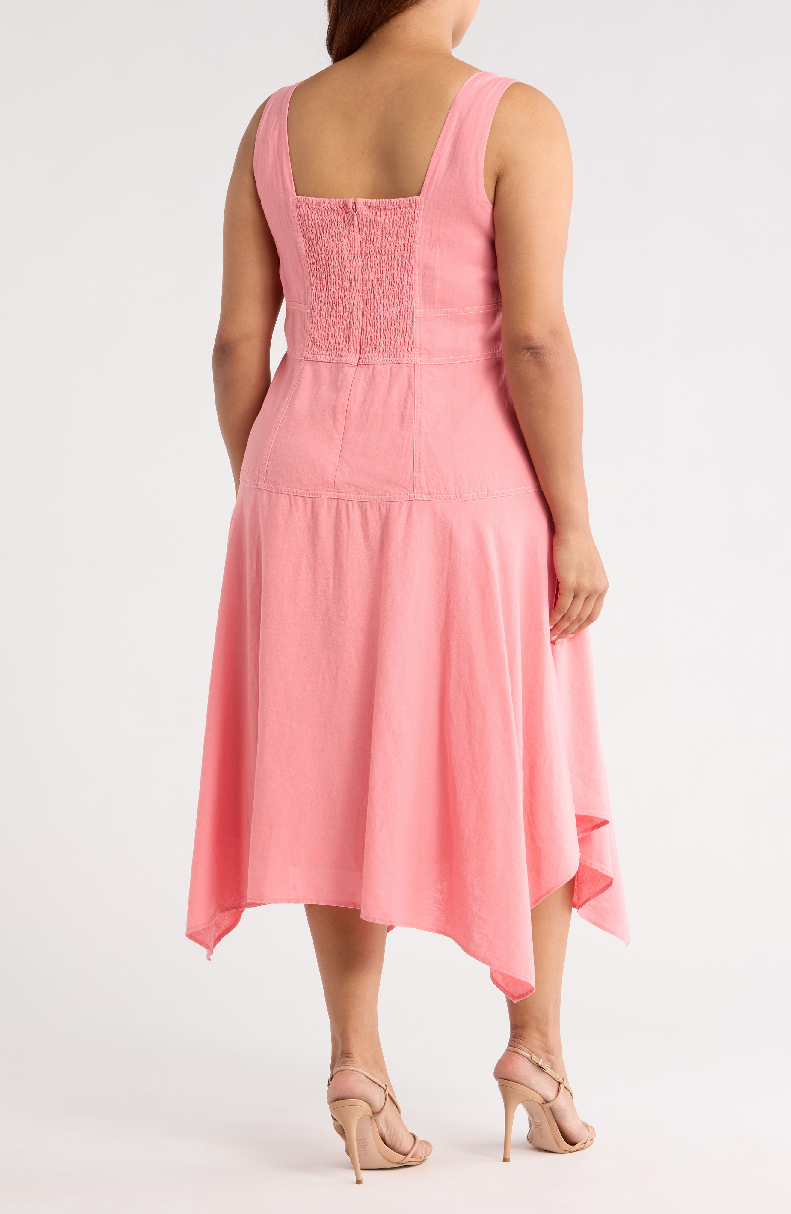 cotton blend handkerchief midi dress Sleeveless Linen Blend Handkerchief Hem Midi Dress (Women)