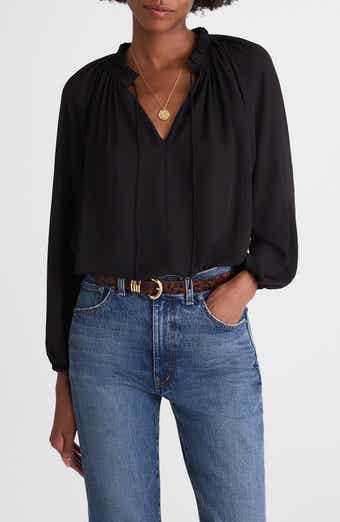 Long-Sleeve Tie-Neck Top