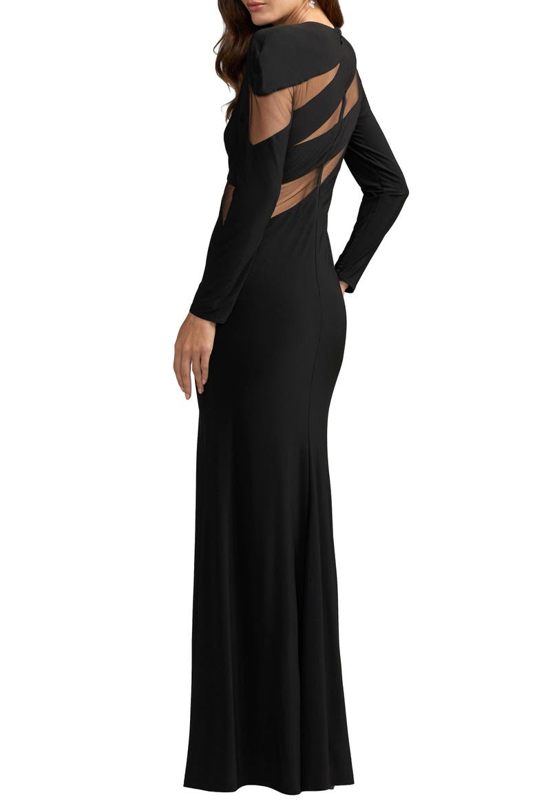 Jersey Long Sleeve Illusion Cut Out Gown, Alternate, color, Black