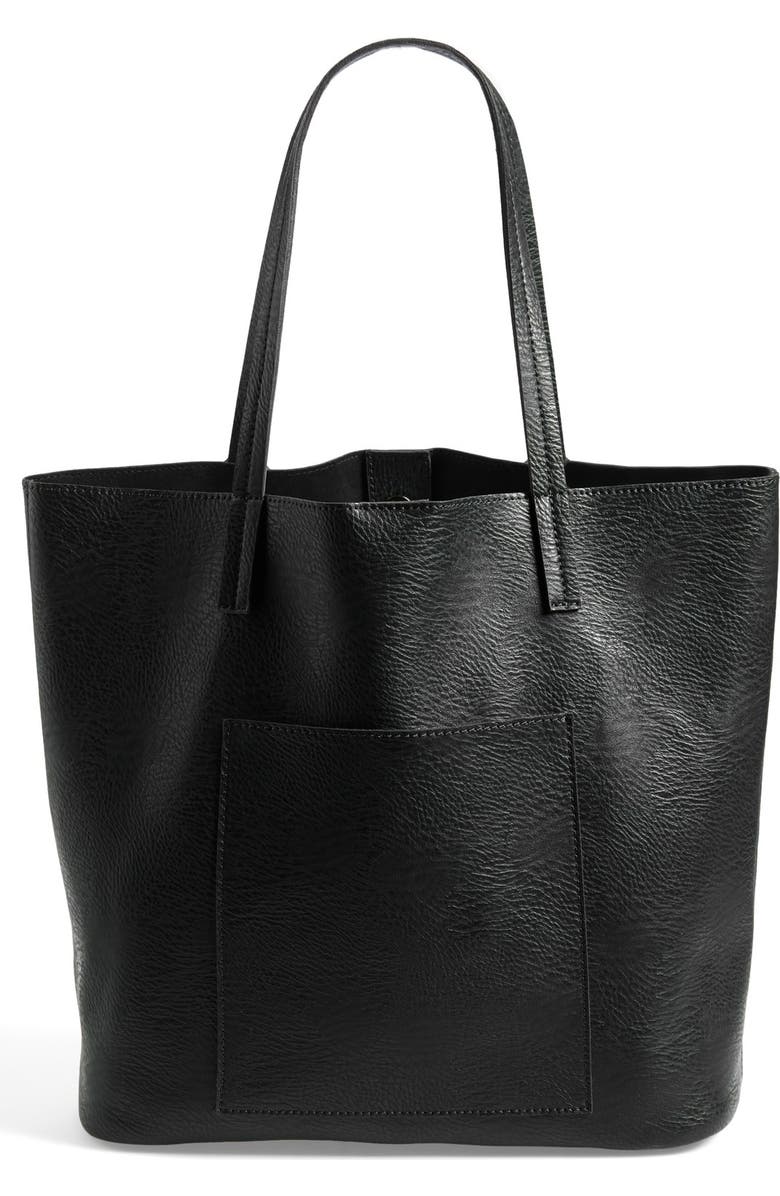 Street Level Faux Leather Pocket Tote, Main, color,
