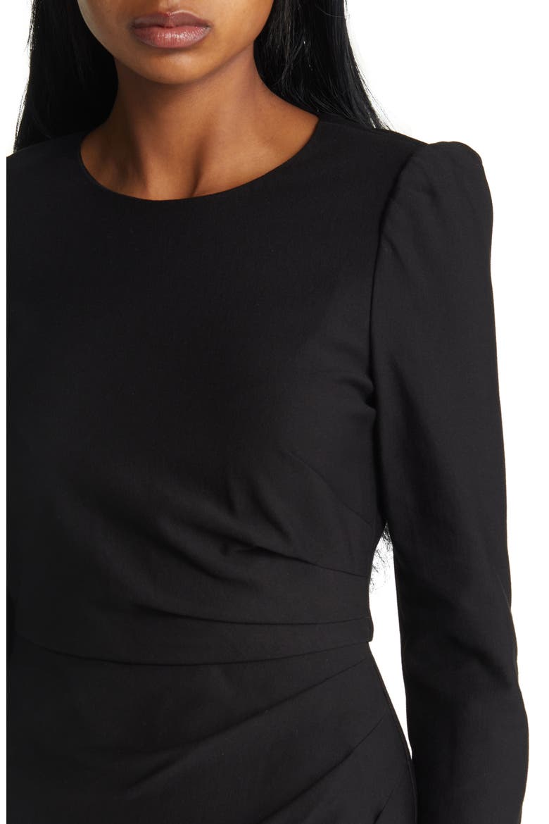 Pleated Long Sleeve Dress, Alternate, color, BLACK