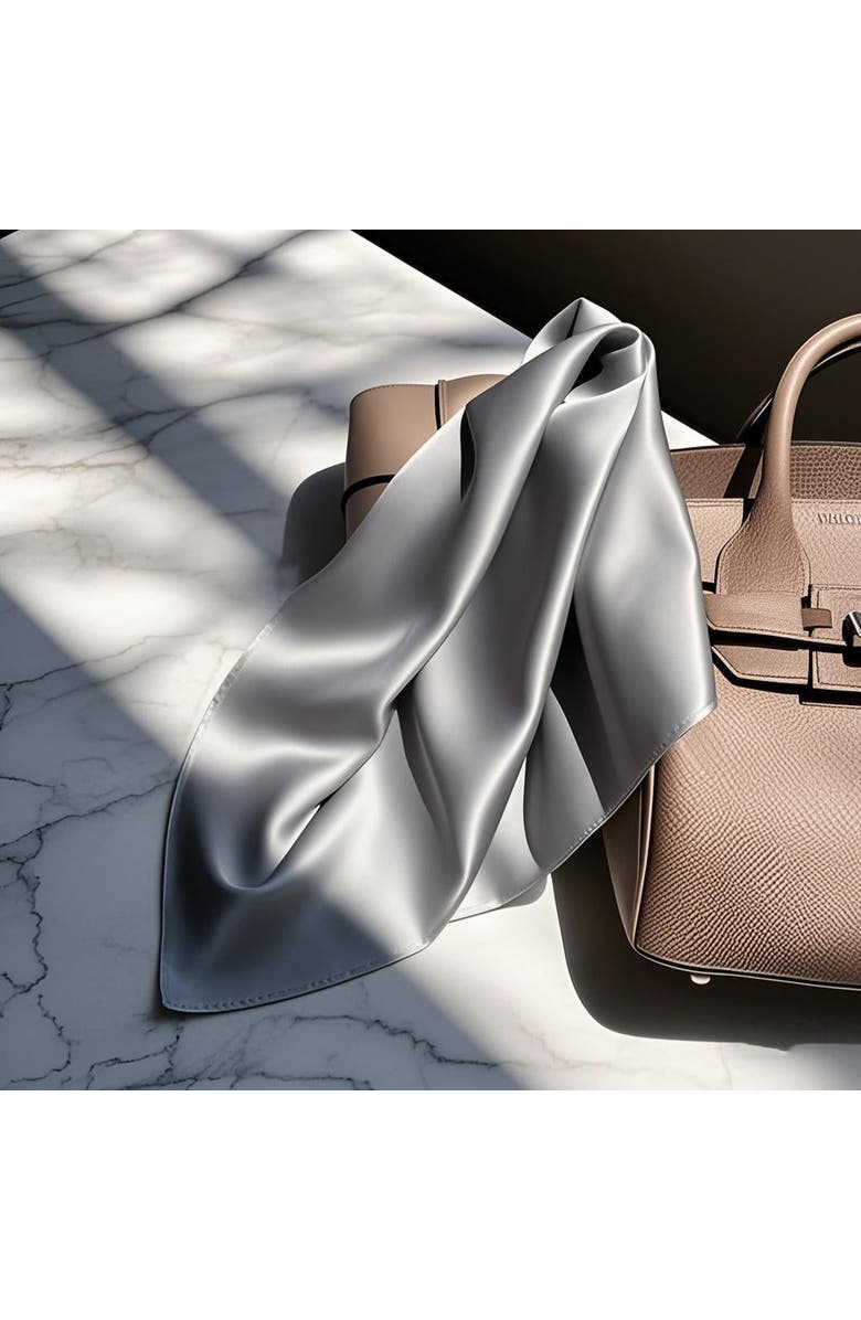 SILKSILKY Pure Silk Solid Color Square Scarf, Alternate, color, Grey