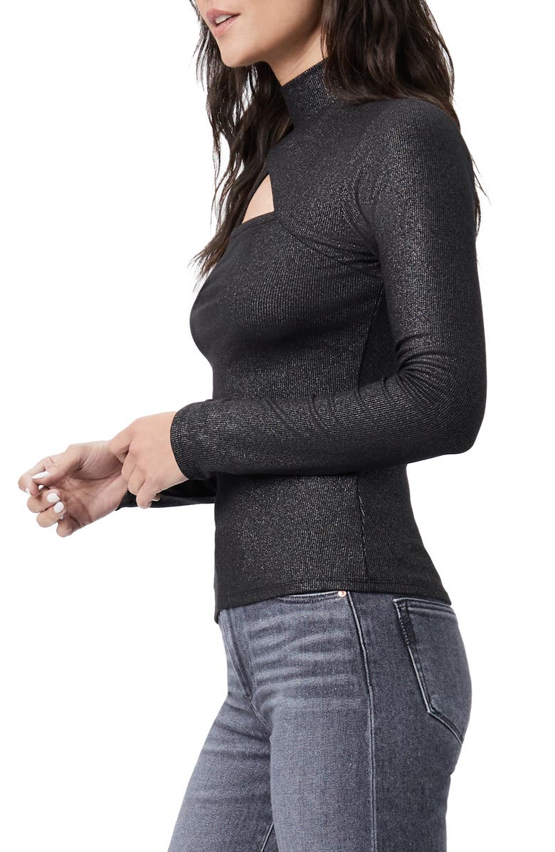 PAIGE Sonata Cutout Mock Neck Metallic Top, Alternate, color, Black/ Silver