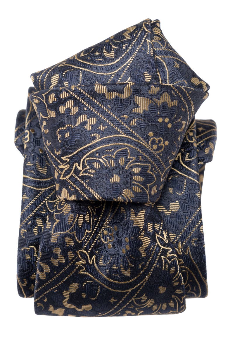 Caruso - Extra Long Silk Jacquard Tie for Men, Alternate, color, Midnight Blue
