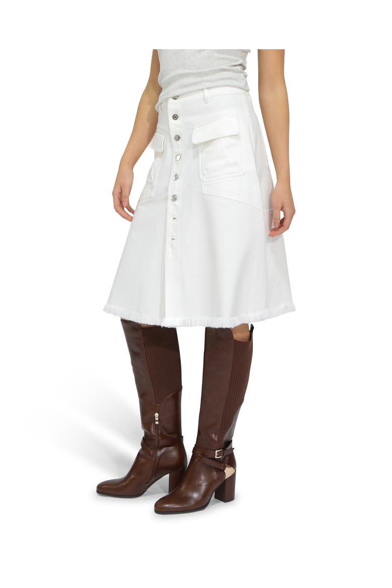 Let Me Wander Button Front Denim Midi Skirt, Alternate, color, white