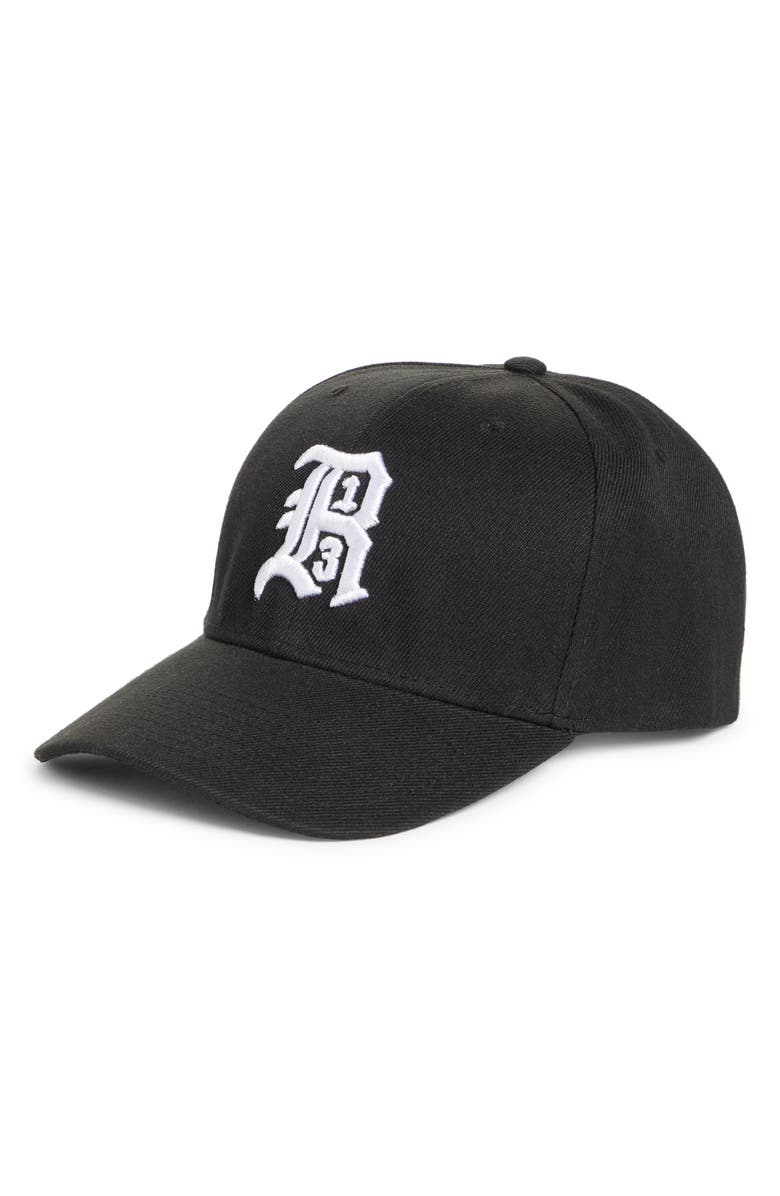 R13 Embroidered Logo Baseball Cap, Main, color, Black