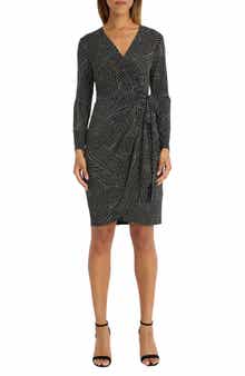 Maggy London Long Sleeve Faux Wrap Dress