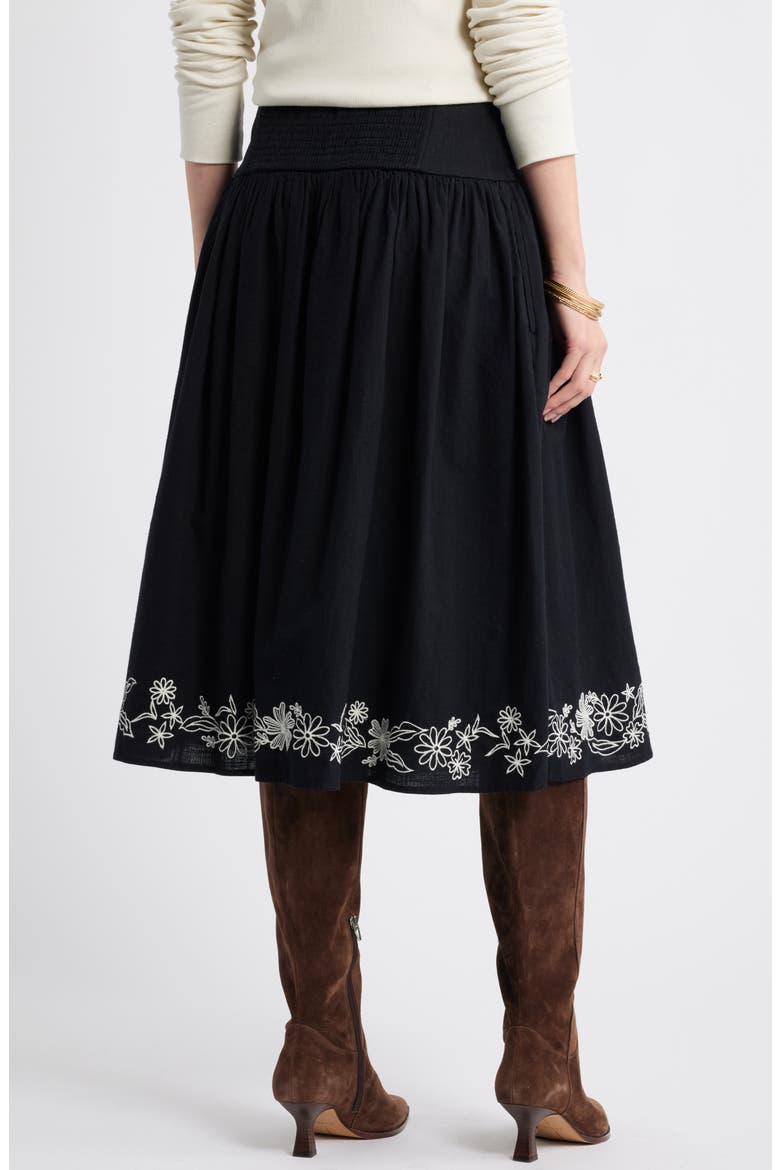 Embroidered Hem Cotton Midi Skirt, Alternate, color, BLACK