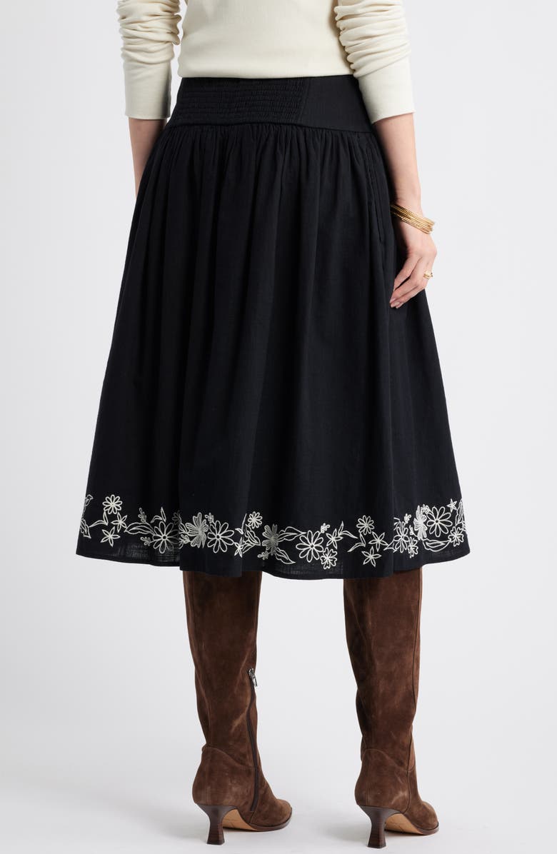 Treasure & Bond Embroidered Hem Cotton Midi Skirt, Alternate, color, Black