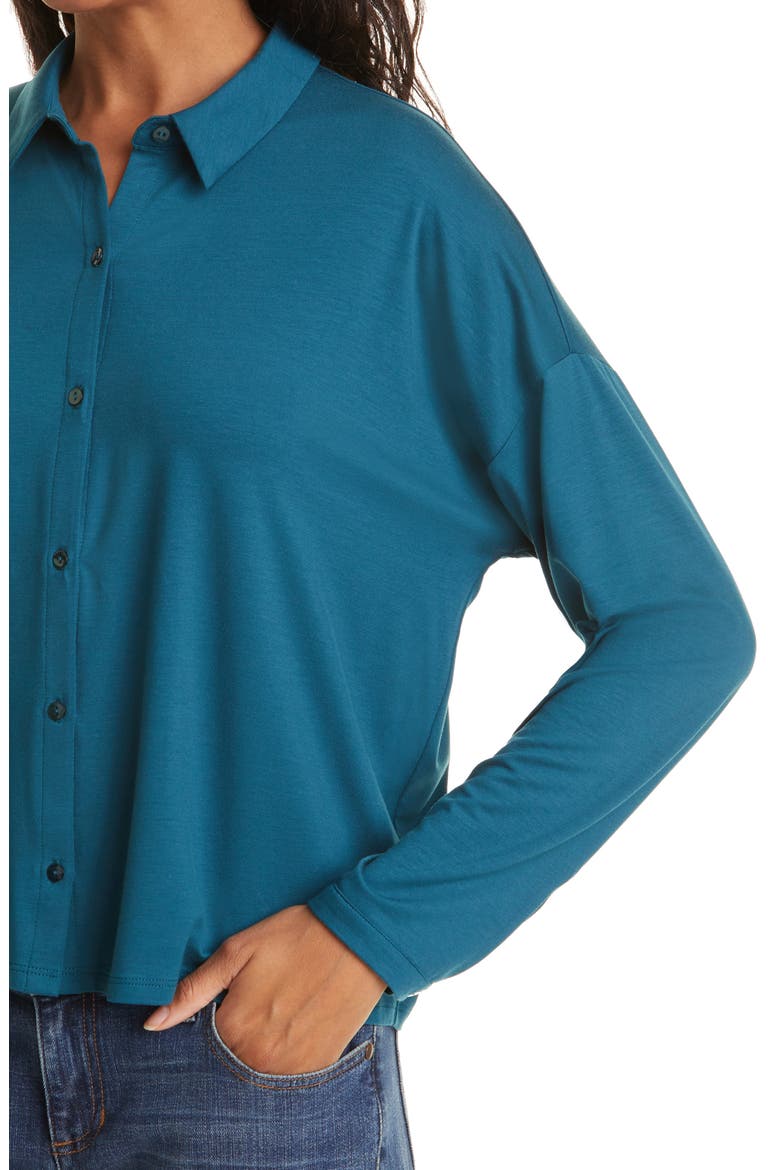 Classic Collar Stretch Jersey Boxy Shirt, Alternate, color, BLUE SPRUCE