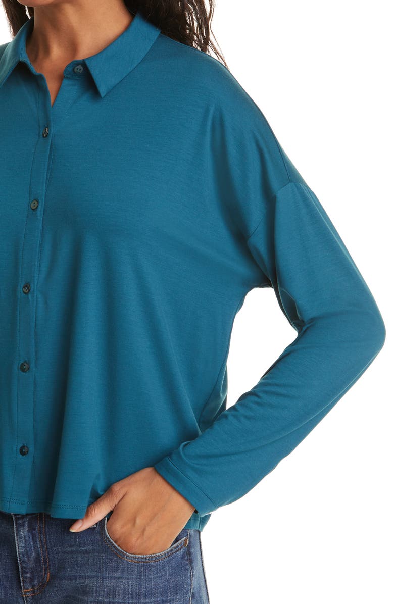 Eileen Fisher Classic Collar Stretch Jersey Boxy Shirt, Alternate, color,