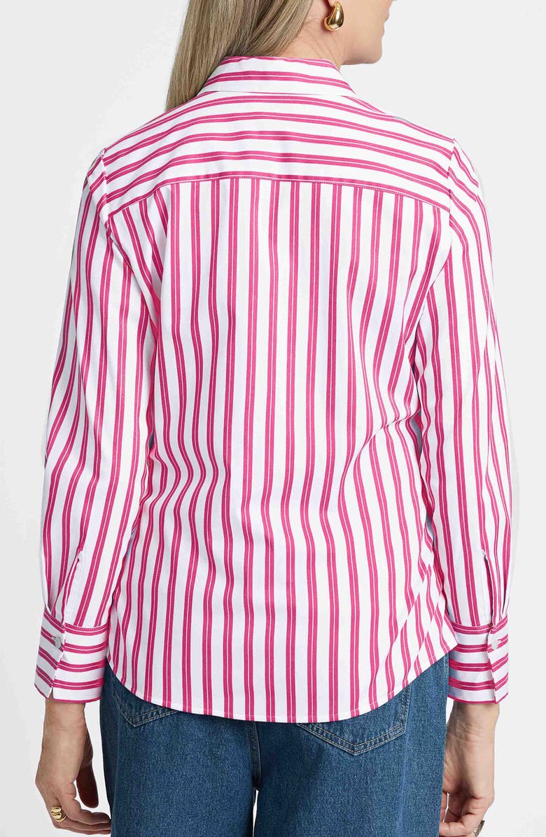 Foxcroft Mary Stripe Cotton Blend Button-Up Shirt, Alternate, color, Ruby Pink/ White