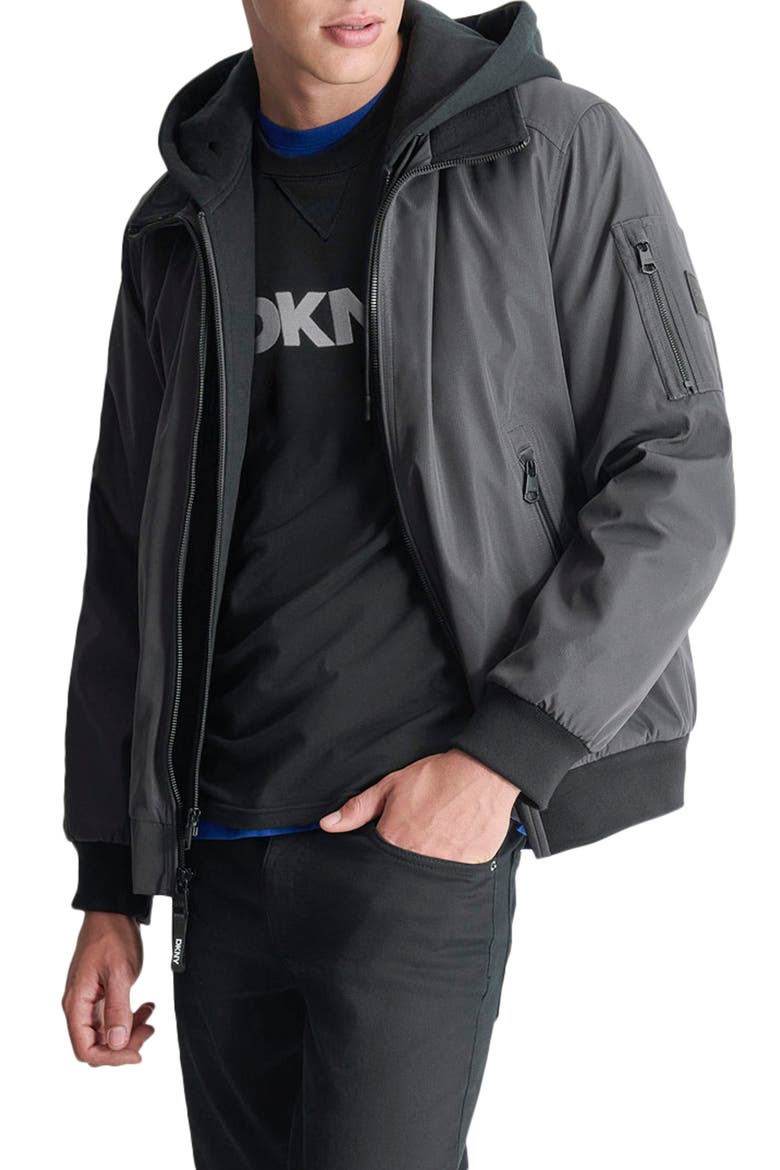 Water Resistant Bomber with Hooded Bib, Alternate, color, IRON