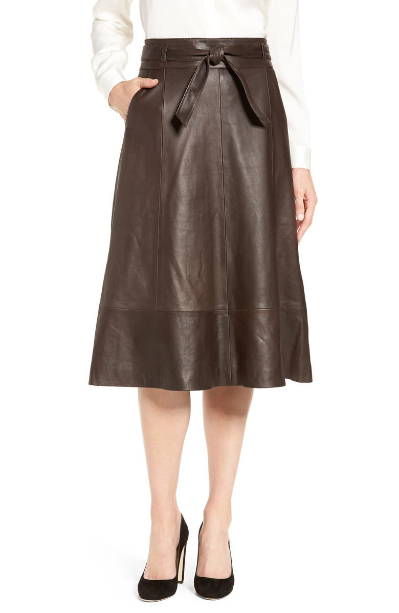 Classiques Entier<sup>®</sup> Belted Leather A-Line Skirt, Main, color, 