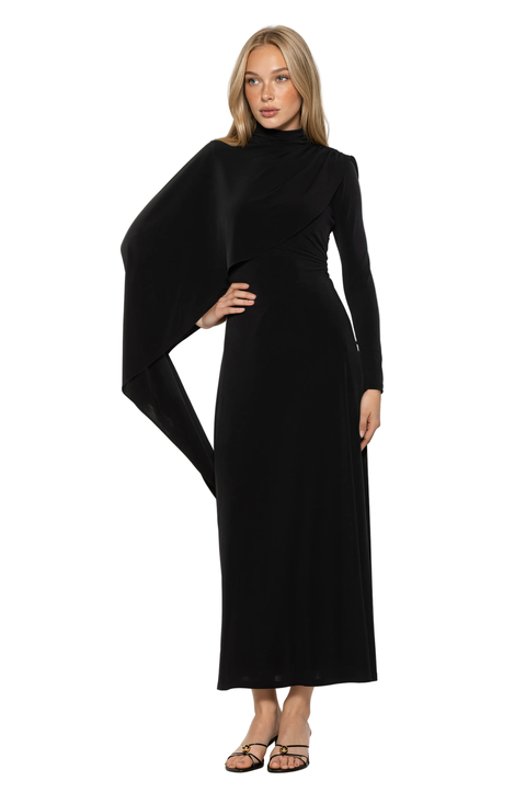 Aziel Mockneck Cape Maxi Dress