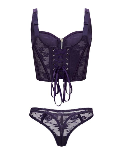 Adore Me Tabitha Corset & Thong Set In Purple