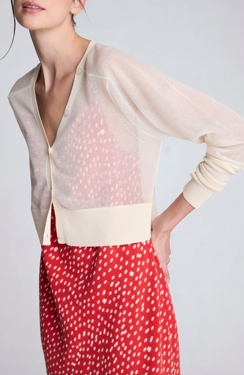 Kenneth Cole Crop Sheer Saddle Shoulder Cardigan, Alternate, color, Oyster