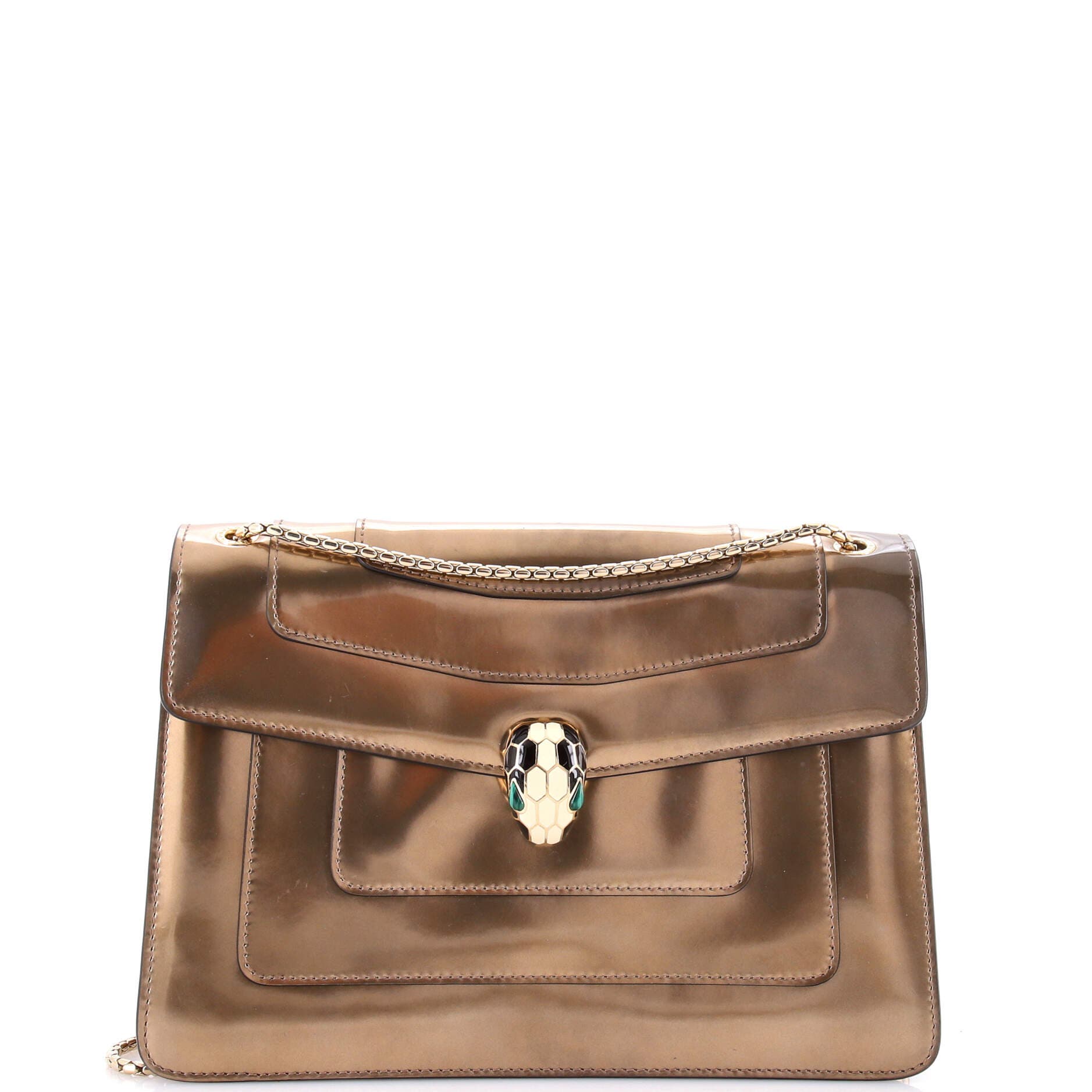 Serpenti Forever Shoulder Bag Patent Medium, Main, color, Metallic Gold