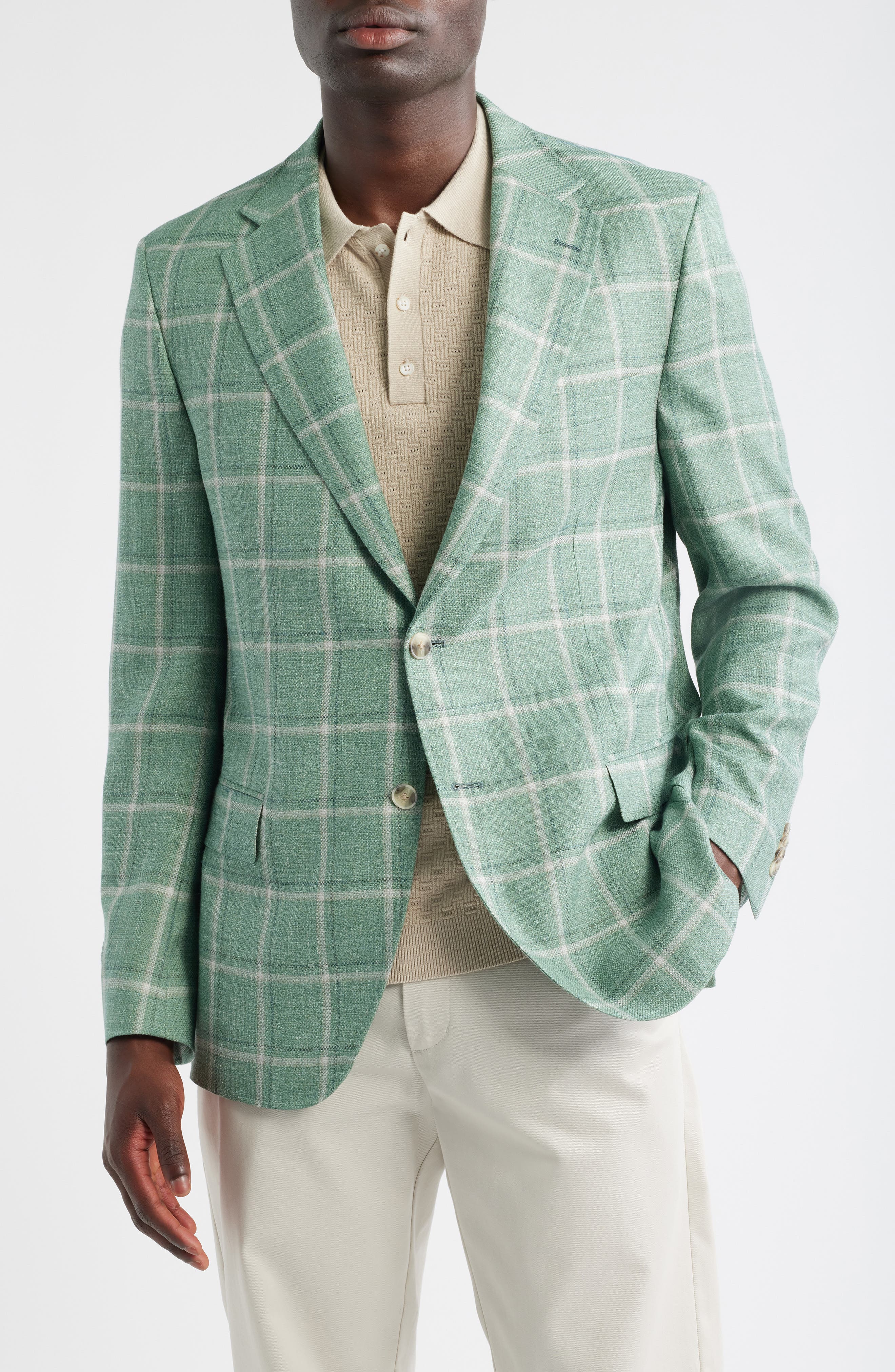 Peter Millar Hyperlight Soft Plaid Wool & Silk Blend Sport Coat