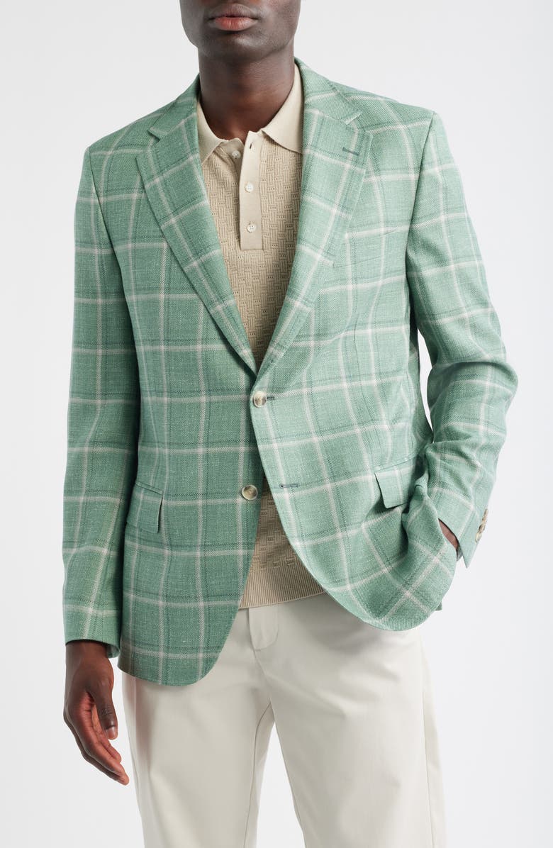 Peter Millar Hyperlight Soft Plaid Wool & Silk Blend Sport Coat, Main, color, Light Green