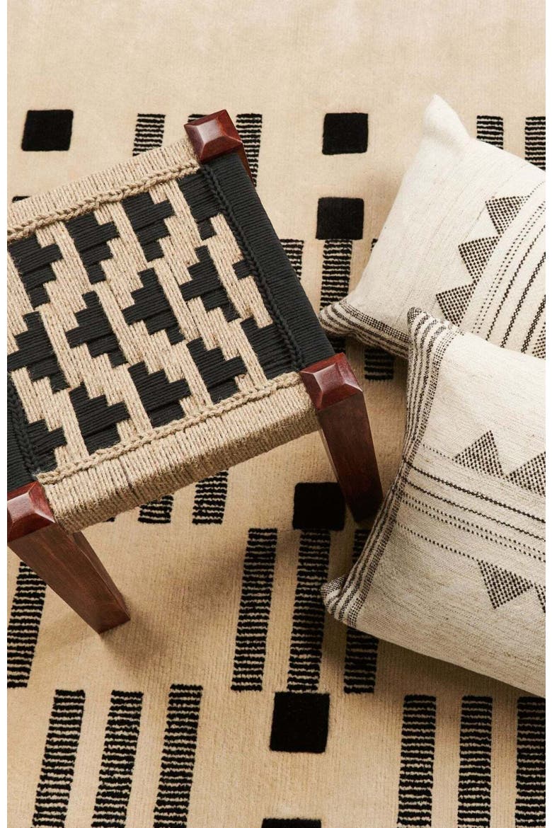 Kora White And Black Handloom Lumbar Pillow, Alternate, color, White