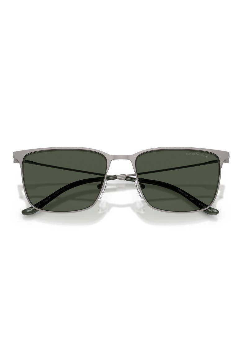 57mm Polarized Rectangular Sunglasses, Alternate, color, GUNMETAL / POLAR DARK GREEN