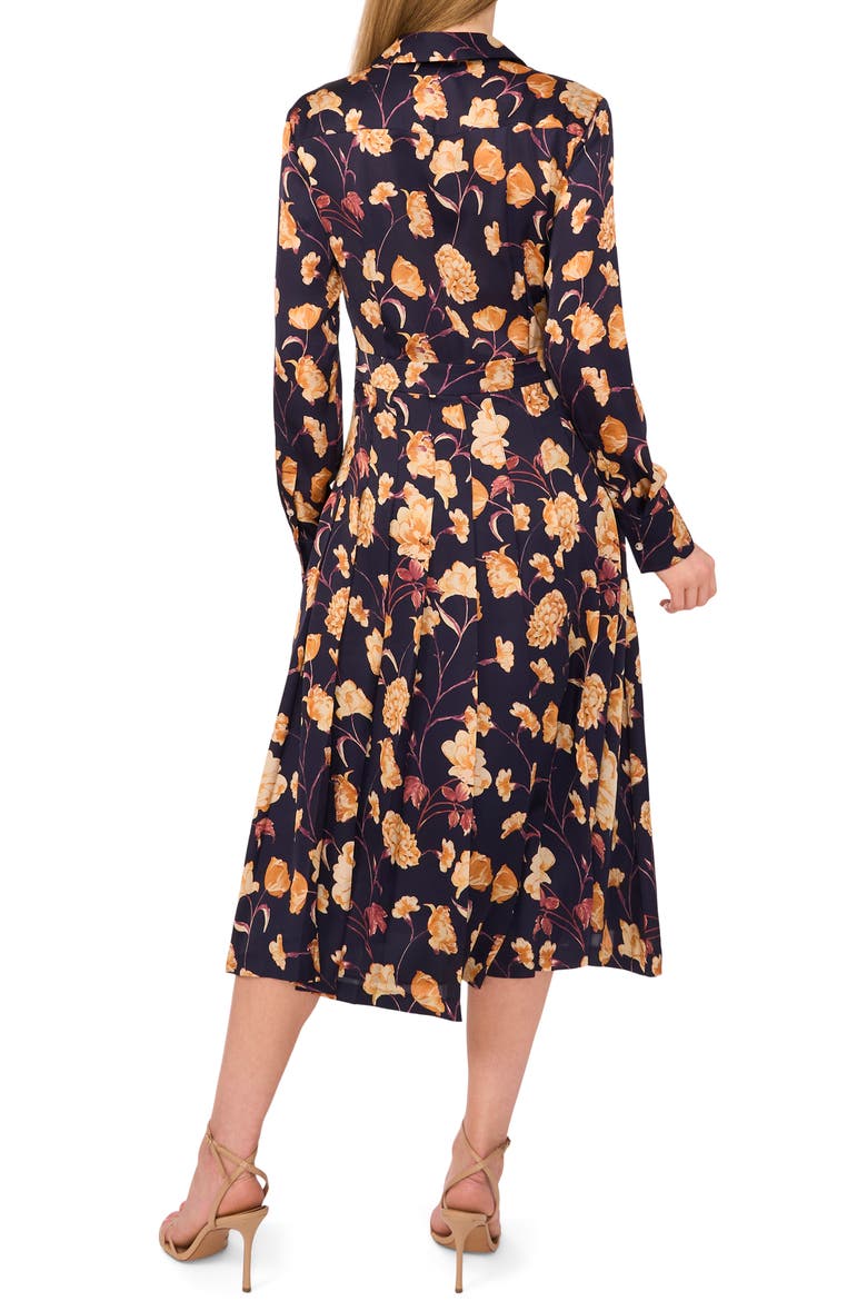 Floral Long Sleeve Midi Shirtdress, Alternate, color, BARITONE BLUE