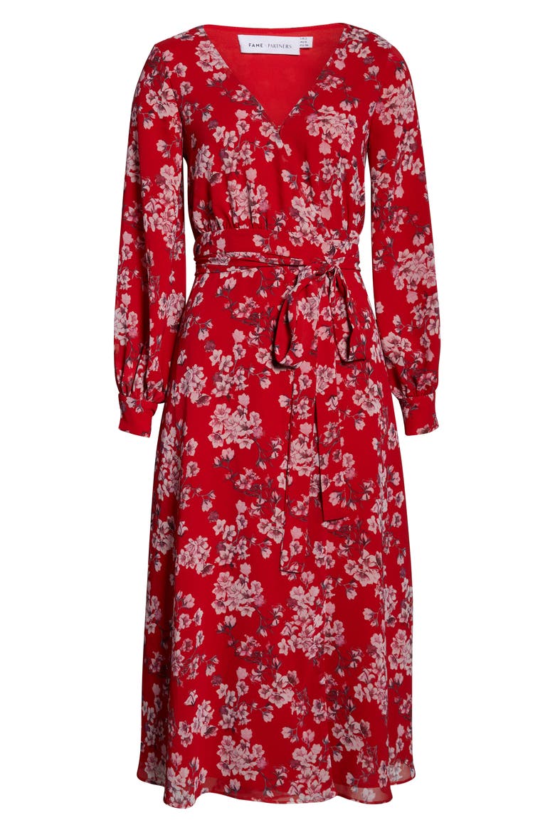 The Evelyn Long Sleeve Wrap Dress, Alternate, color, AZALEA FLORAL RED