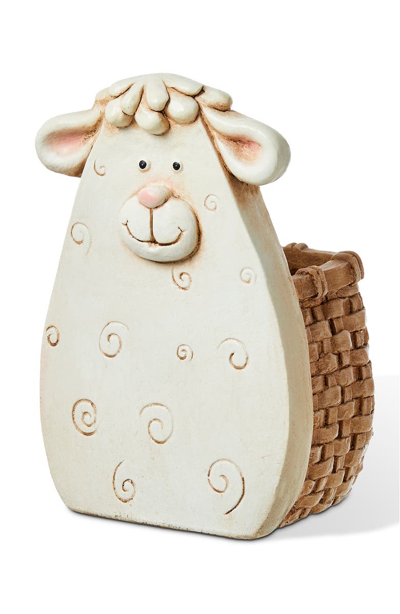 Glitzhome 12.5"H MGO Cute Sheep Statue Planter, Main, color, White