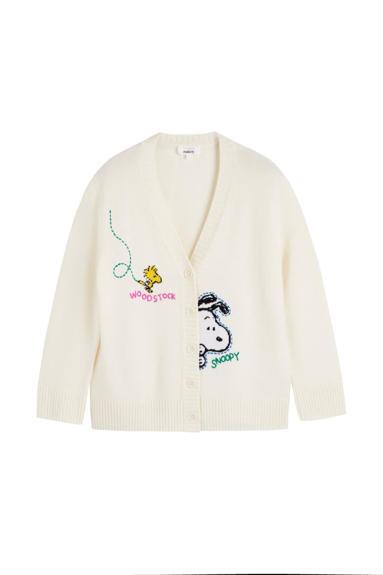 Wool-Cashmere Snoopy Embroidered Cardigan, Alternate, color, Cream