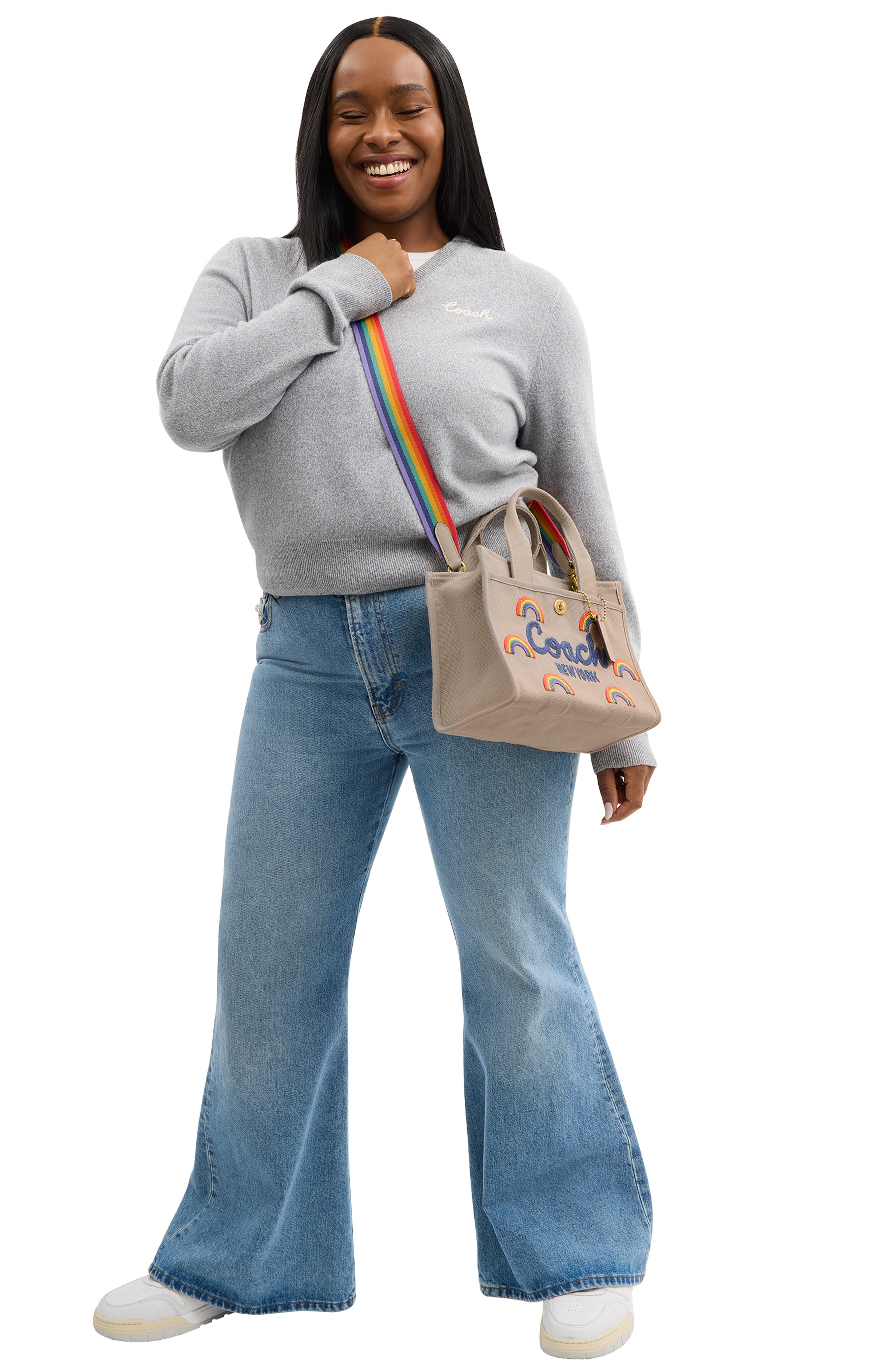 COACH Embroidered Rainbow Cotton Canvas Cargo Tote, Alternate, color, Dark Natural